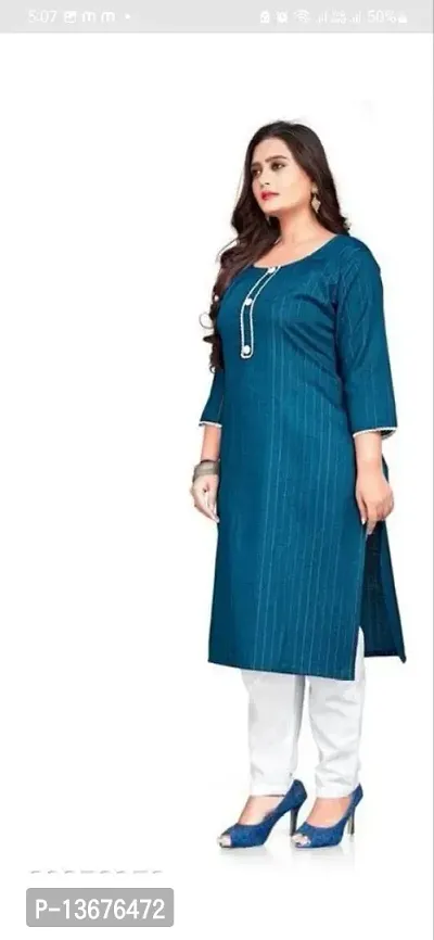 Rangmat Women's Handloom Material A-line Straight Cut Kurti for Women Readymade Women's and Girls Casual Office Formal Work wear Round nack Regular Fit (S, Blue)-thumb3