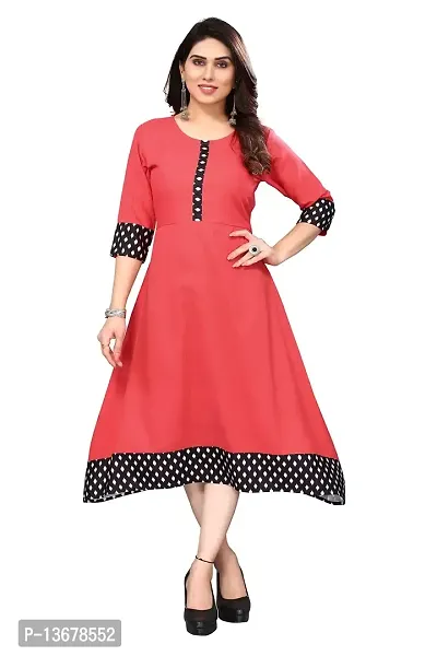 Ld Fashion Plain & Solid Cotton Printed Border Anarkali Kurti Kurta for Women (XXL, TAMETO)-thumb5