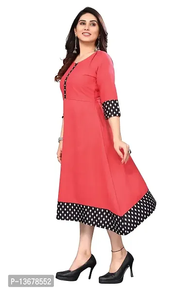 Ld Fashion Plain & Solid Cotton Printed Border Anarkali Kurti Kurta for Women (XXL, TAMETO)-thumb4