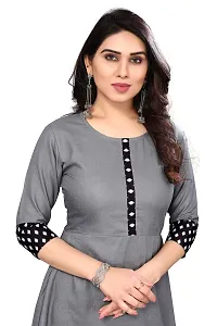 Ld Fashion Plain & Solid Cotton Printed Border Anarkali Kurti Kurta for Women (L, Grey)-thumb2