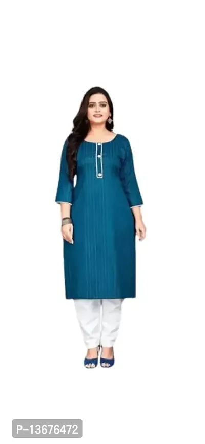 Rangmat Women's Handloom Material A-line Straight Cut Kurti for Women Readymade Women's and Girls Casual Office Formal Work wear Round nack Regular Fit (S, Blue)