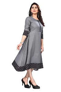 Ld Fashion Plain & Solid Cotton Printed Border Anarkali Kurti Kurta for Women (L, Grey)-thumb3