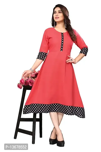 Ld Fashion Plain & Solid Cotton Printed Border Anarkali Kurti Kurta for Women (XXL, TAMETO)