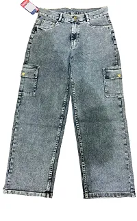 Stylish Grey Cotton Knit Acid Wash Jeans For Women-thumb1