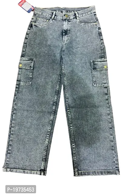 Stylish Grey Cotton Knit Acid Wash Jeans For Women-thumb2