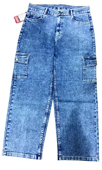 Stylish Blue Cotton Knit Acid Wash Jeans For Women-thumb1