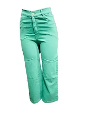 Stylish Green Denim Lycra Washed Jeans For Women-thumb1