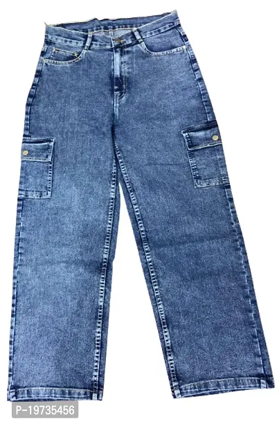Stylish Blue Cotton Knit Acid Wash Jeans For Women