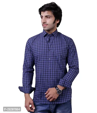 Trendy Blue Cotton Blend Checked Regular Fit Casual Shirt For Men-thumb0