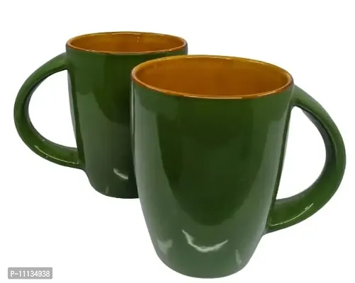 KITTENS Large Coffee Mugs - Set of 4 - Green with Inside Copper Brown