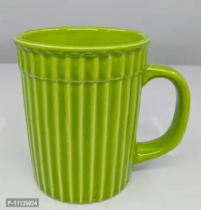 KITTENS Large 320 ml Set of 2 Coffee Mugs with Embossed Stripe Pattern in Yellow & Green Color Combination.-thumb3