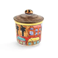 KITTENS Airtight Ceramic Jar With Wooden Lid - Handpainted in rustic art-thumb1