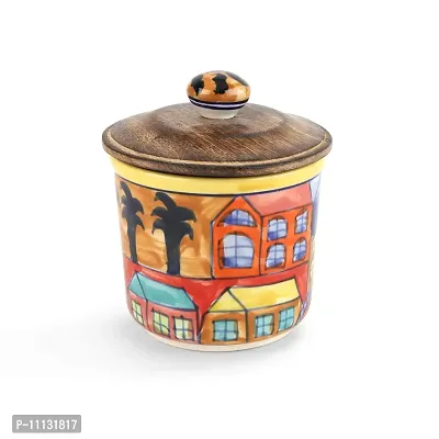 KITTENS Airtight Ceramic Jar With Wooden Lid - Handpainted in rustic art-thumb2