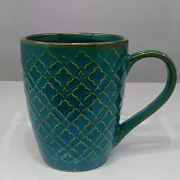 KITTENS 320 ml Large Coffee Mugs - Set of 6 - in Embossed Pattern - Green Color.-thumb2