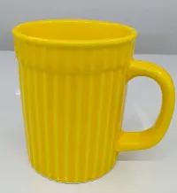 KITTENS Large 320 ml Set of 2 Coffee Mugs with Embossed Stripe Pattern in Yellow & Green Color Combination.-thumb3