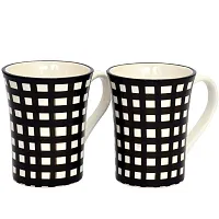 KITTENS Tall Large Coffee Mugs Handpainted in Black Check Pattern, Set of 4-thumb1