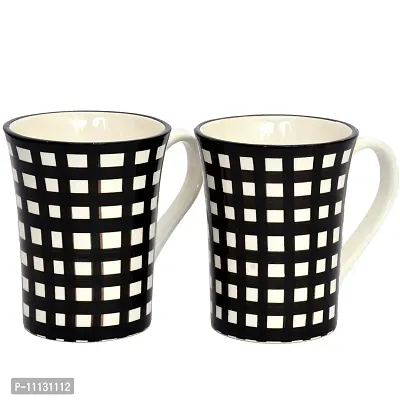 KITTENS Tall Large Coffee Mugs Handpainted in Black Check Pattern, Set of 4-thumb2