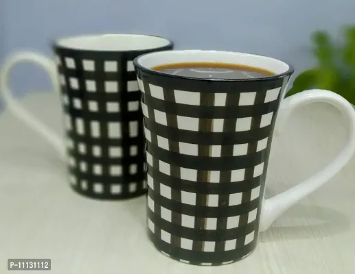 KITTENS Tall Large Coffee Mugs Handpainted in Black Check Pattern, Set of 4