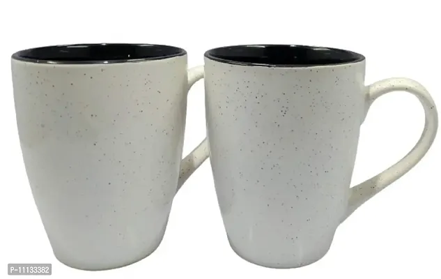 KITTENS Glossy Speckeled White Large 330 ml Coffee Mugs with Inside Black - Set of 4