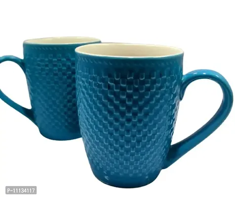 KITTENS 300 ml Large Coffee Mugs in Sky Blue Checkered Pattern - Set of 6.