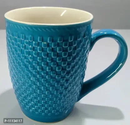 KITTENS 300 ml Large Coffee Mugs in Sky Blue Checkered Pattern - Set of 6.-thumb3