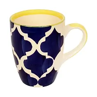 Kittens Large Coffee Mugs Handpainted in Blue & Yellow Floral Pattern - Set of 2-thumb2