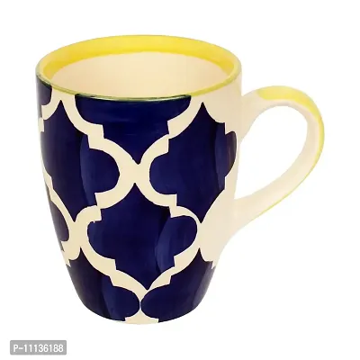 Kittens Large Coffee Mugs Handpainted in Blue & Yellow Floral Pattern - Set of 2-thumb3