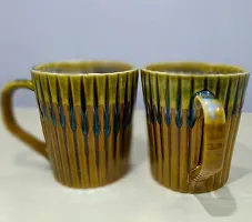 KITTENS Stripe Pattern Dual Color Studio Large 375 ml Coffee Mug - Set of 2 - Mustard Color-thumb1