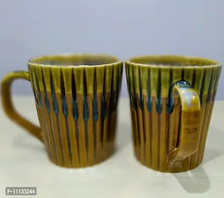 KITTENS Stripe Pattern Dual Color Studio Large 375 ml Coffee Mug - Set of 2 - Mustard Color-thumb2