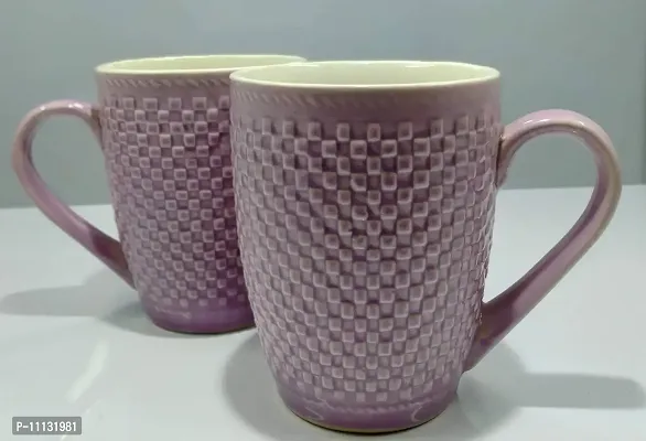 KITTENS 300 ml Large Coffee Mugs in Purple Checkered Pattern - Set of 2.-thumb0