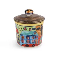 KITTENS Airtight Ceramic Jar With Wooden Lid - Handpainted in rustic art-thumb2