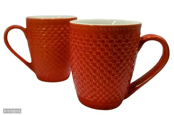 KITTENS 300 ml Large Coffee Mugs in Red Checkered Pattern - Set of 2.