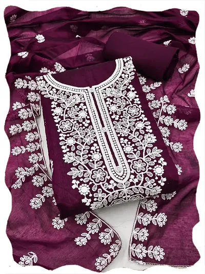 Stylish Chanderi Silk Embroidered Dress Material (Unstitched)