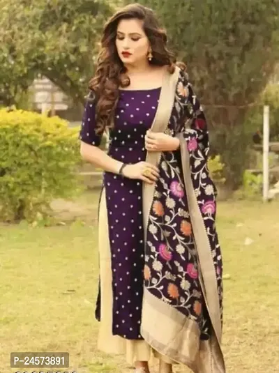 Elegant Multicoloured Banarasi Silk Embellished Dress Material with Dupatta For Women-thumb0