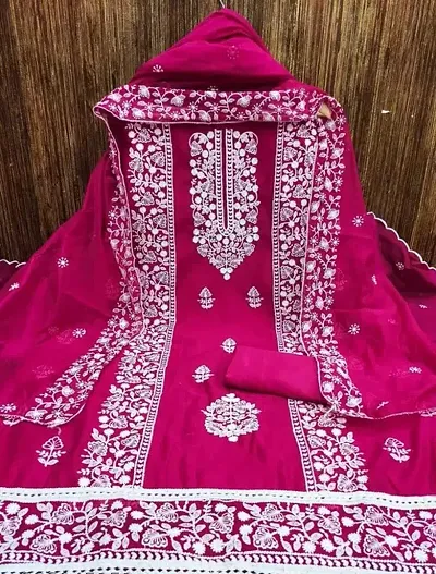 Stylish Chanderi Silk Embroidered Unstitched Suit