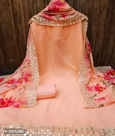Elegant Multicoloured Georgette Embellished Dress Material with Dupatta For Women