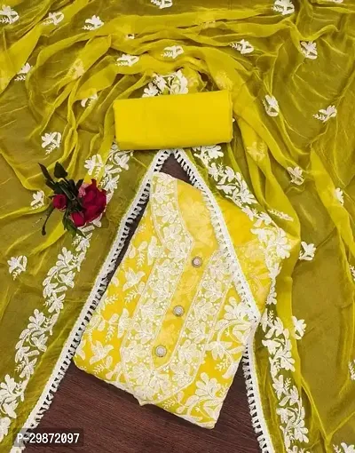 Designer Yellow Modal Unstitched Dress Material Top With Bottom Wear And Dupatta Set for Women