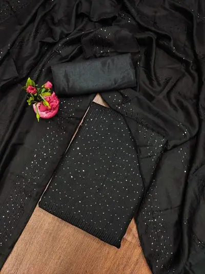 Stylish Chanderi Cotton Sequined Unstitched Suit