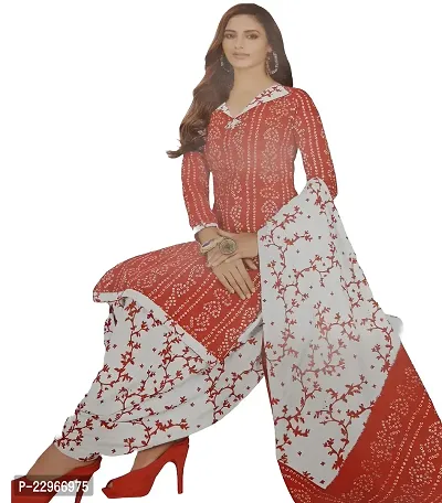 Elegant Red Cotton  Dress Material with Dupatta For Women