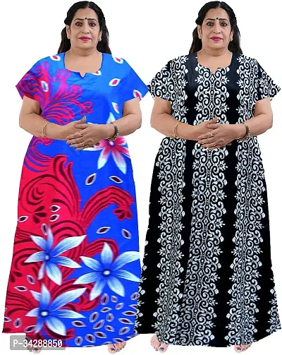 Elegant Multicoloured Cotton Printed Nighty For Women Pack Of 2