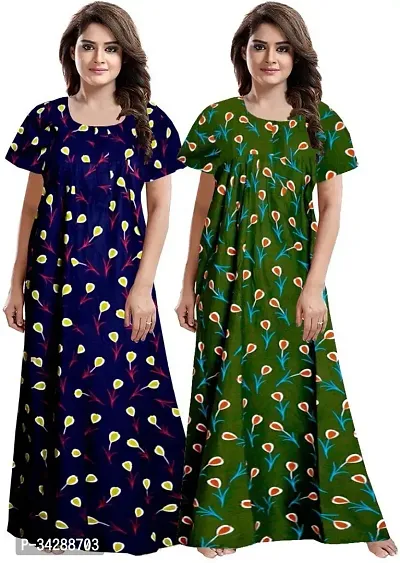 Elegant Multicoloured Cotton Printed Nighty For Women Pack Of 2-thumb0