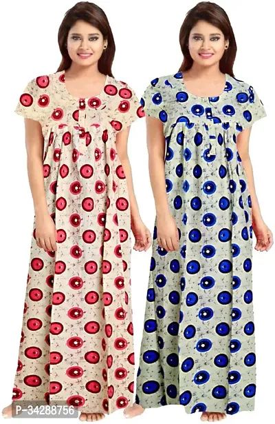 Elegant Multicoloured Cotton Printed Nighty For Women Pack Of 2