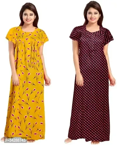 Elegant Multicoloured Cotton Printed Nighty For Women Pack Of 2-thumb0