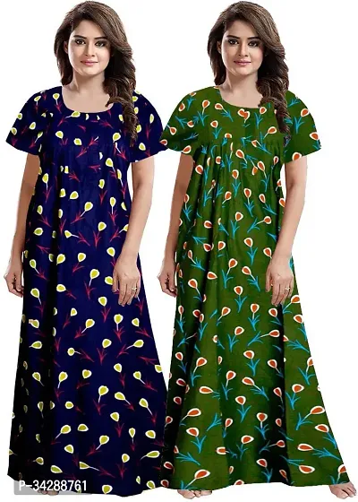 Elegant Multicoloured Cotton Printed Nighty For Women Pack Of 2-thumb0