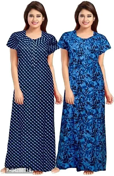 Elegant Multicoloured Cotton Printed Nighty For Women Pack Of 2-thumb0