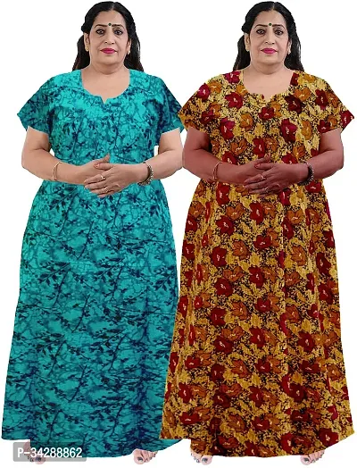 Elegant Multicoloured Cotton Printed Nighty For Women Pack Of 2