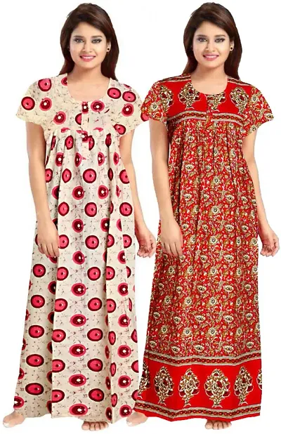 Pack Of 2 Cotton Printed Nighty Combo