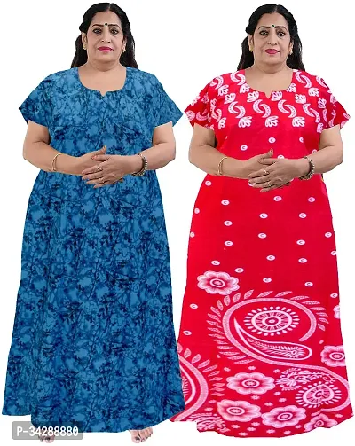 Elegant Multicoloured Cotton Printed Nighty For Women Pack Of 2