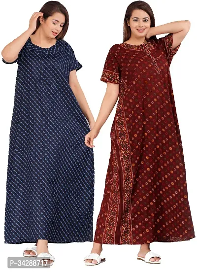 Elegant Multicoloured Cotton Printed Nighty For Women Pack Of 2-thumb0