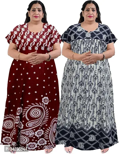 Elegant Multicoloured Cotton Printed Nighty For Women Pack Of 2